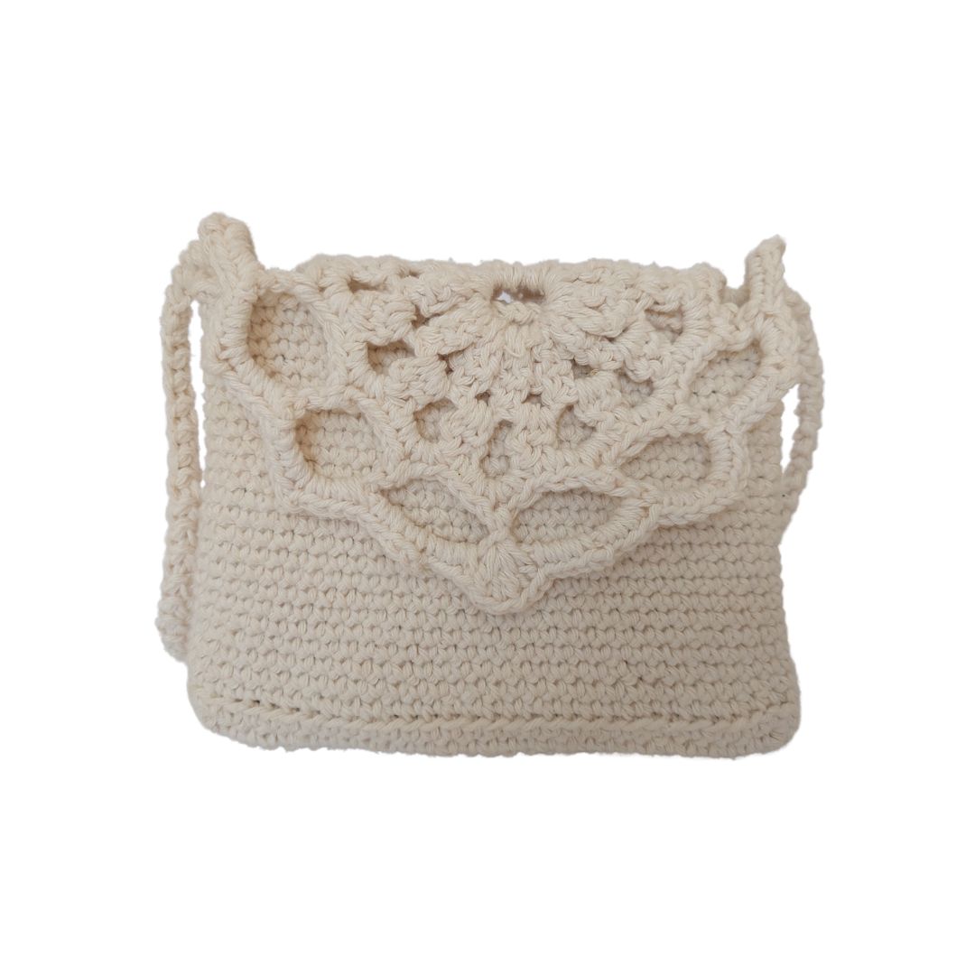 Bolsa de crochê feminina quadrada em algodão cru